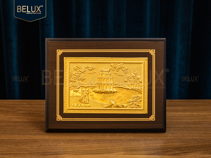 Tranh Tháp Rùa mạ vàng 24k khổ đứng 22x17cm